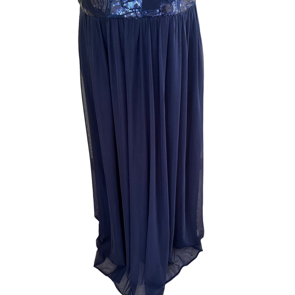 R&M Richards Navy Blue Sequined Bodice Short Sleeve Mesh Skirt Formal Dress - Picture 5 of 13